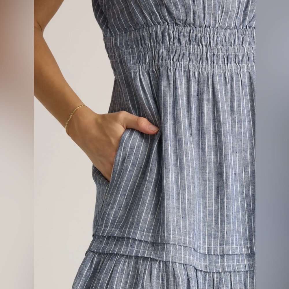 Quince European Linen Chambray Blue Striped Tiered Maxi Dress - Picture 5 of 12
